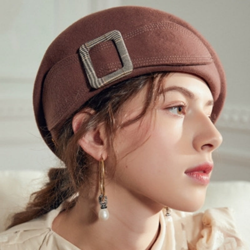 Stewardess Beret with Bow Checkered Mouth