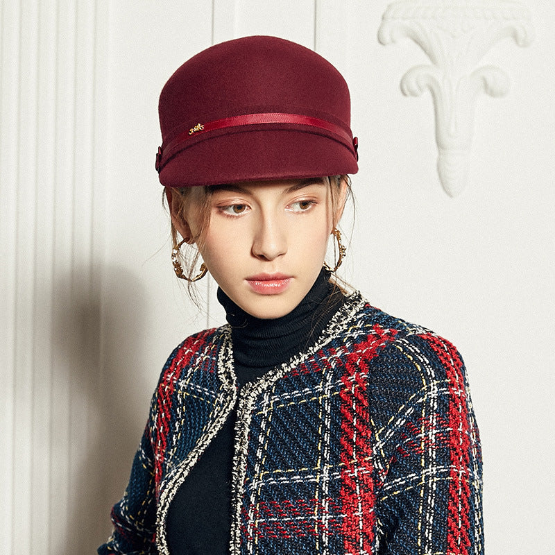 Felt Equestrian Newsboy Hat with Ribbon Decoration