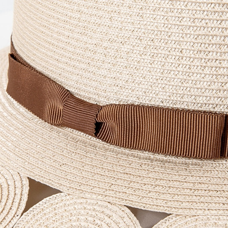 Hollow-carved Flat-topped Hat with Bow Webbing