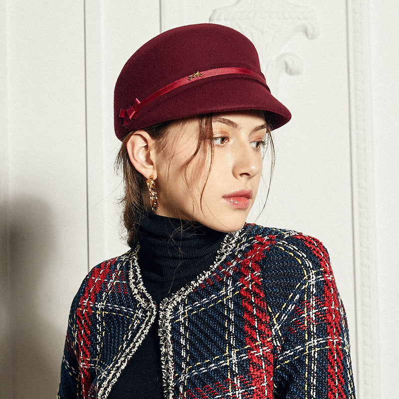 Felt Equestrian Newsboy Hat with Ribbon Decoration