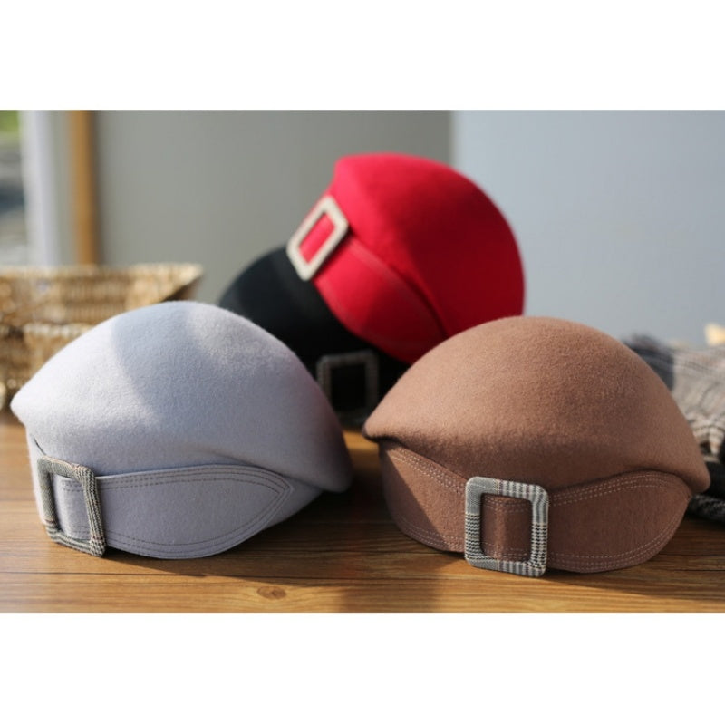 Stewardess Beret with Bow Checkered Mouth