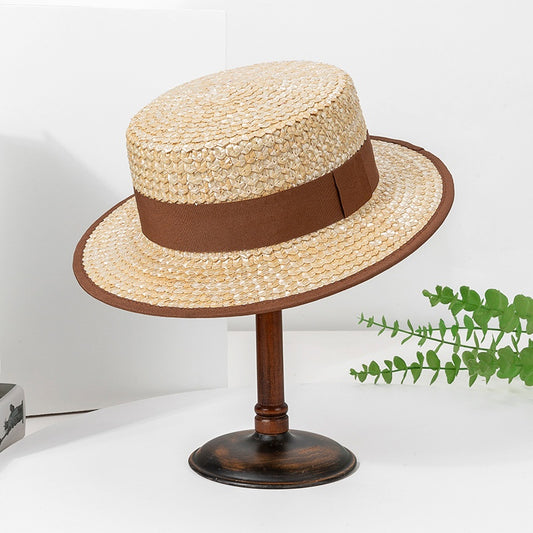 Straw Sun Hat with Brown Webbing