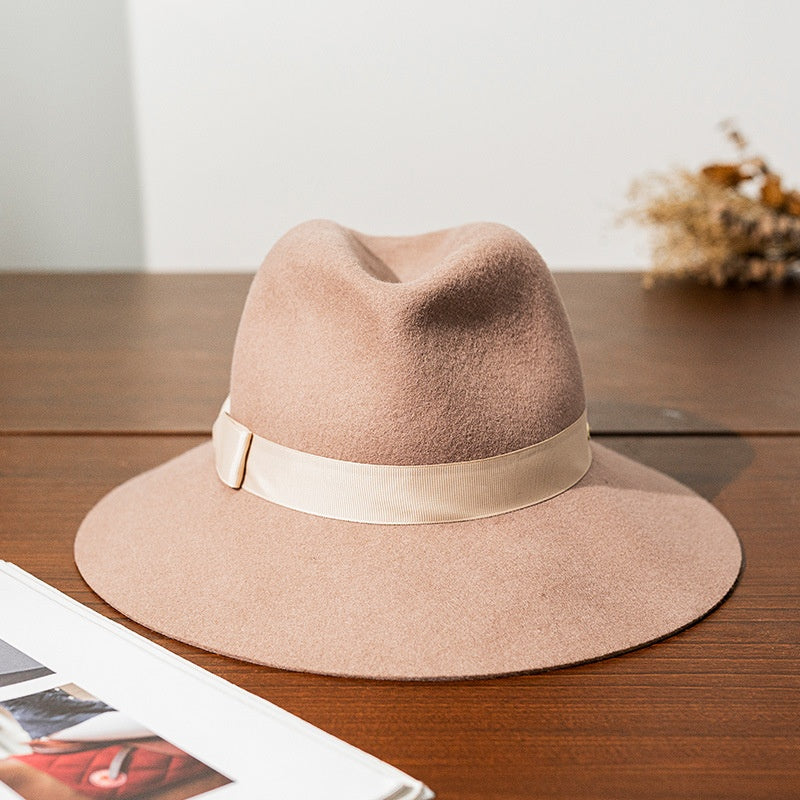 Felt Wide Brim Top Hat with Bow Webbing