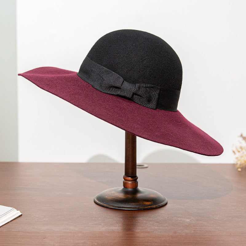 Black and Red Patchwork Felt Top Hat with Bow Webbing