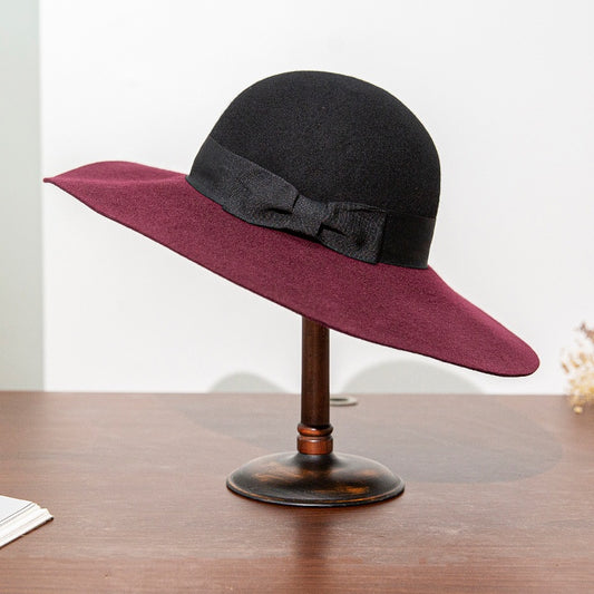 Black and Red Patchwork Felt Top Hat with Bow Webbing