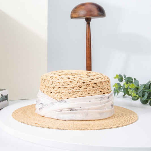 Spliced Color Bowler Hat Sun Hat with Printed Webbing