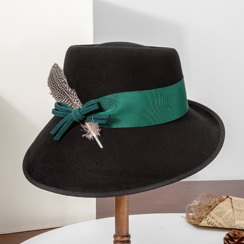 Felt Top Hat with Bow Webbing and Feather