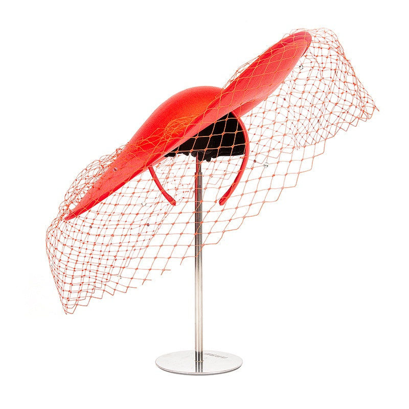 Wide Brim Top Hat Alice Band with Crystal and Veil