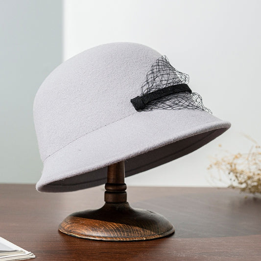 Felt Dome Top Hat with Felt Slat Net Gauze Decoration