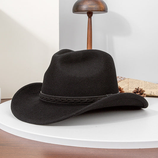 Felt Cowboy Hat with Interwoven Leather Webbing