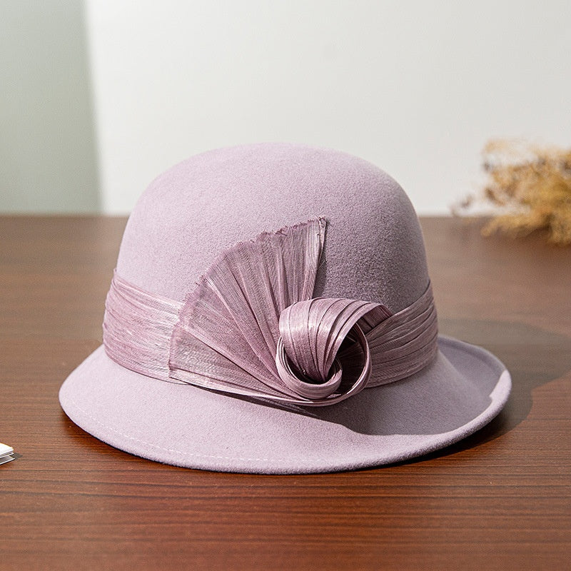 Felt Top Hat Rolled Edge with Ribbon Decoration