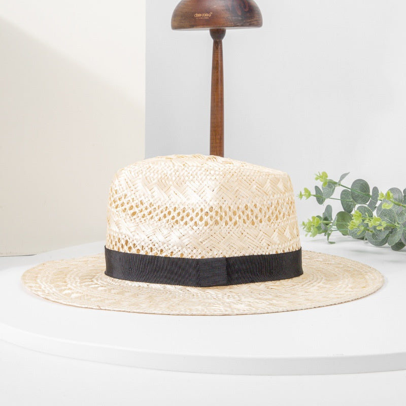 Sisal Top Hat with Black Decorative Ribbon