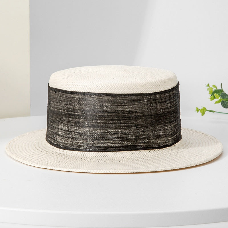Sun Hat Bowler Hat with Black Linen Yarn Webbing