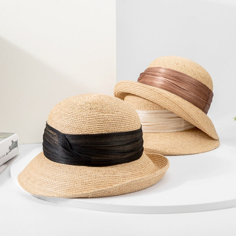 Straw Hat Sun Hat with Linen Webbing