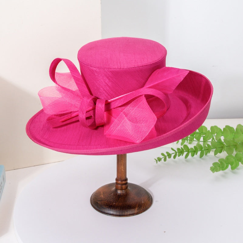 Top Hat Straw Hat with Feathers and Bows