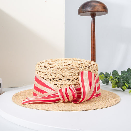 Hollow-carved Top Hat Sun Hat with Bow
