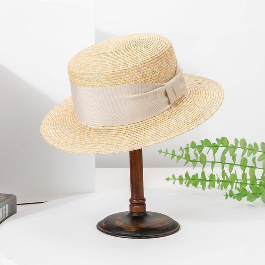 Straw Hat Sun Hat with Bow Cloth Webbing