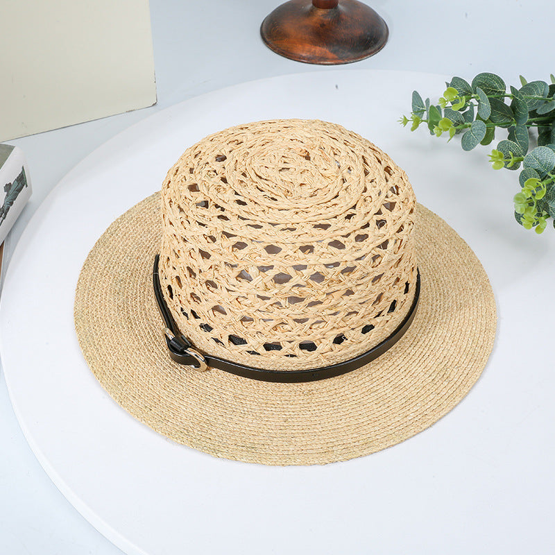 Bowler Hat Straw Hat with Black Leather Band