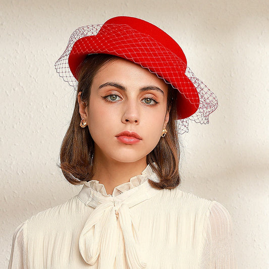 Felt Rolled Edge Top Hat with Veil and Bow