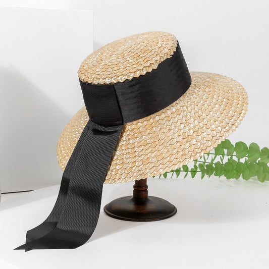 Straw Sun Hat with Black Long Webbing