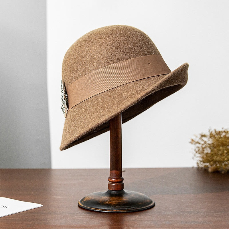 Felt Rolled Edge Top Hat with Butterfly Decoration