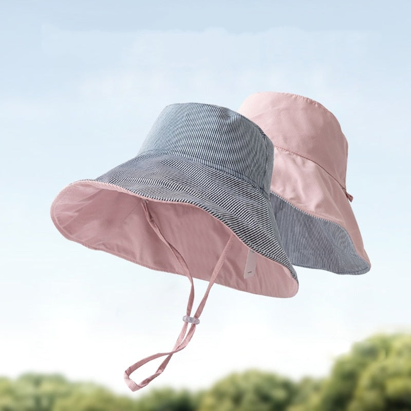 Double-Sided Striped Sun Hat Bucket Hat