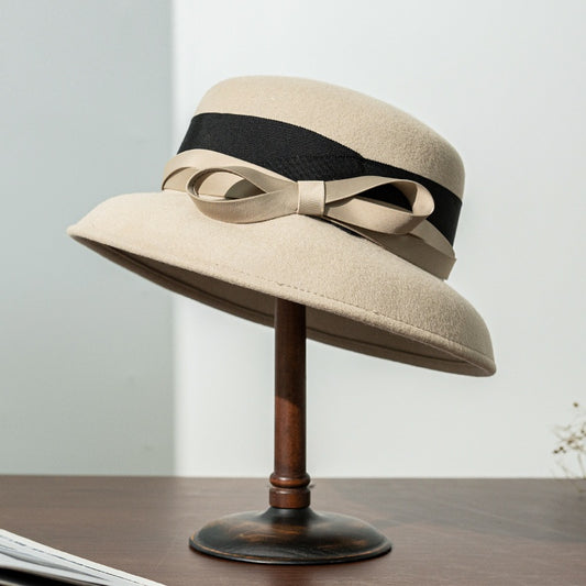 Felt Dome Top Hat with Bow Ribbon