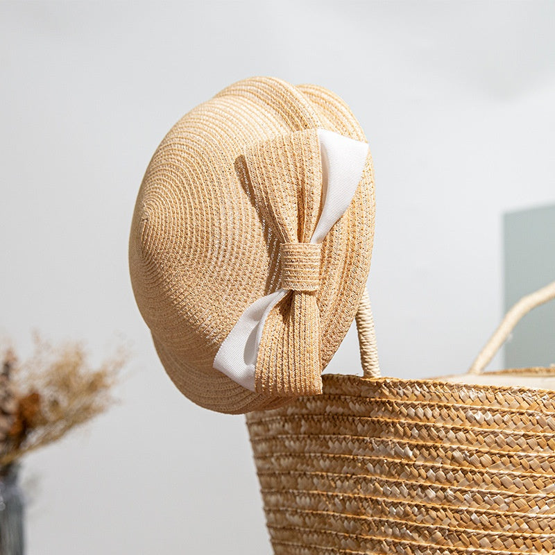 Straw Beret with Bow