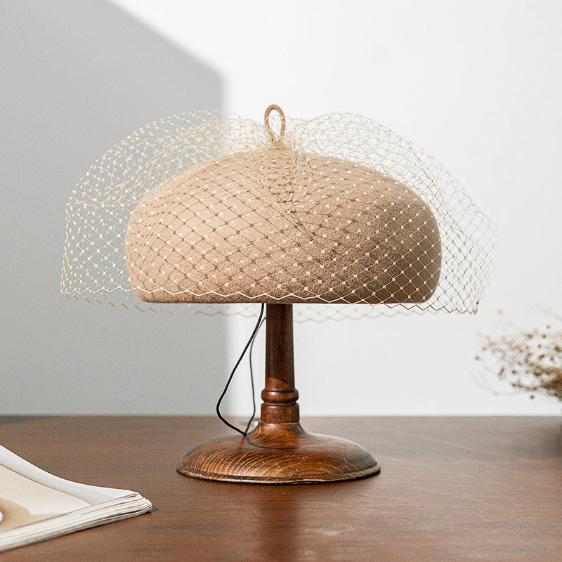 Felt Beret with Grid Veil