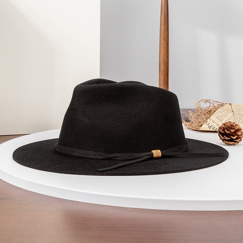 Felt Top Hat with Wooden Beads Bow Webbing