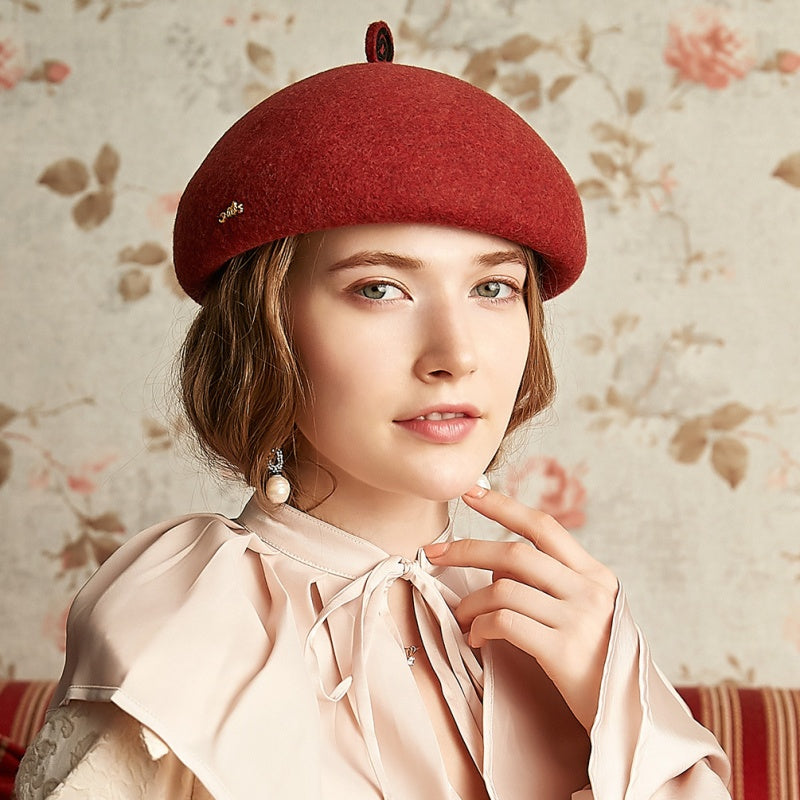 Felt Beret with Circular Decoration