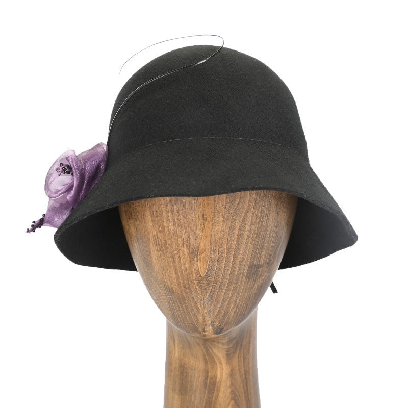 Felt Domed Top Hat with Purple Flower Decoration