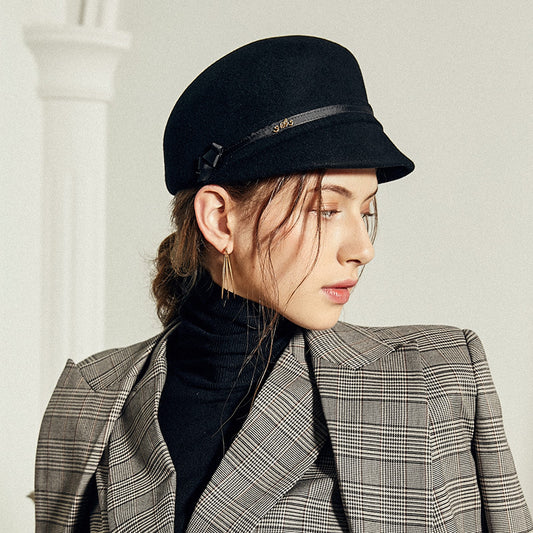Felt Equestrian Newsboy Hat with Ribbon Decoration