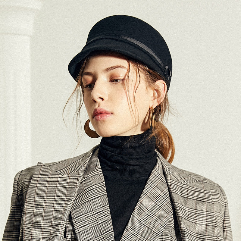 Felt Equestrian Newsboy Hat with Ribbon Decoration