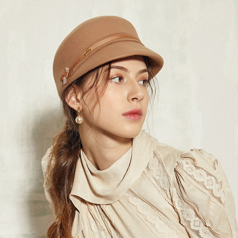 Felt Equestrian Newsboy Hat with Ribbon Decoration