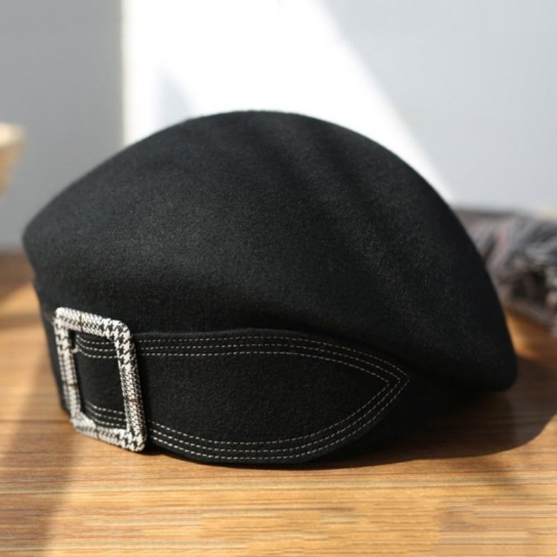 Stewardess Beret with Bow Checkered Mouth