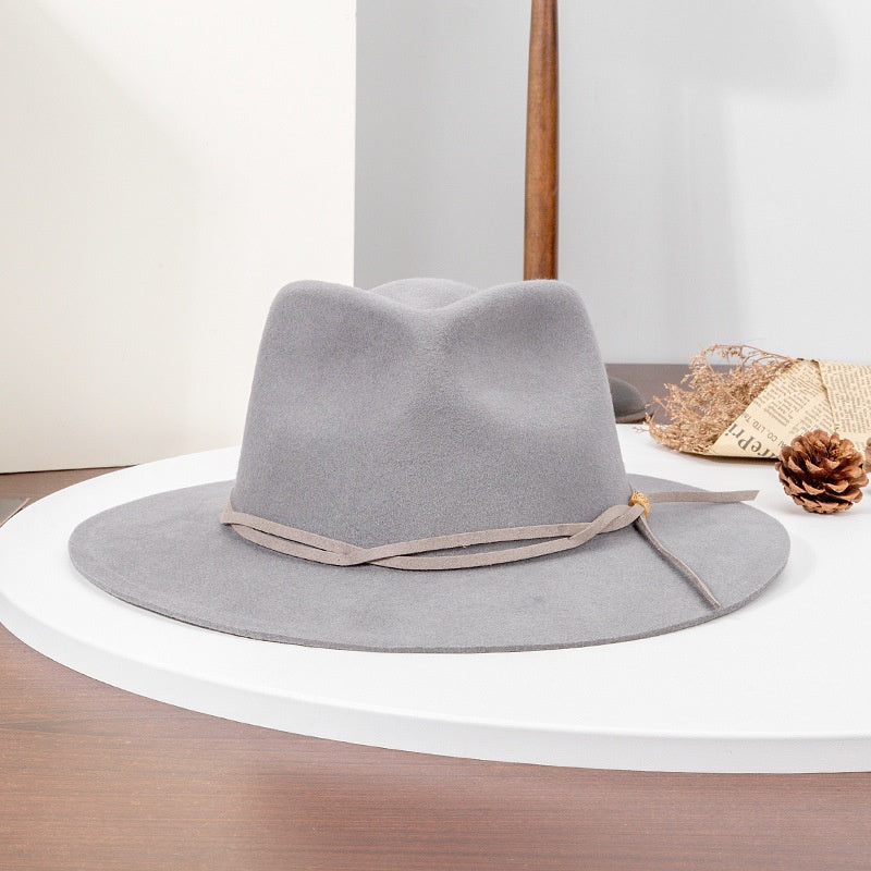 Felt Top Hat with Wooden Beads Bow Webbing