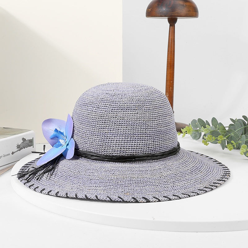 Sun Straw Hat with Phalaenopsis Decoration
