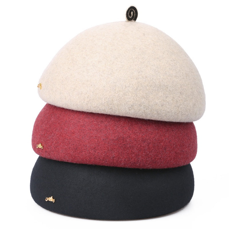 Felt Beret with Circular Decoration
