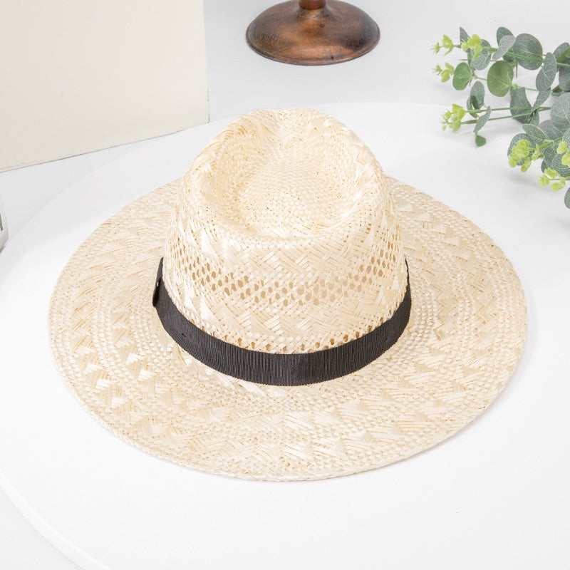 Sisal Top Hat with Black Decorative Ribbon