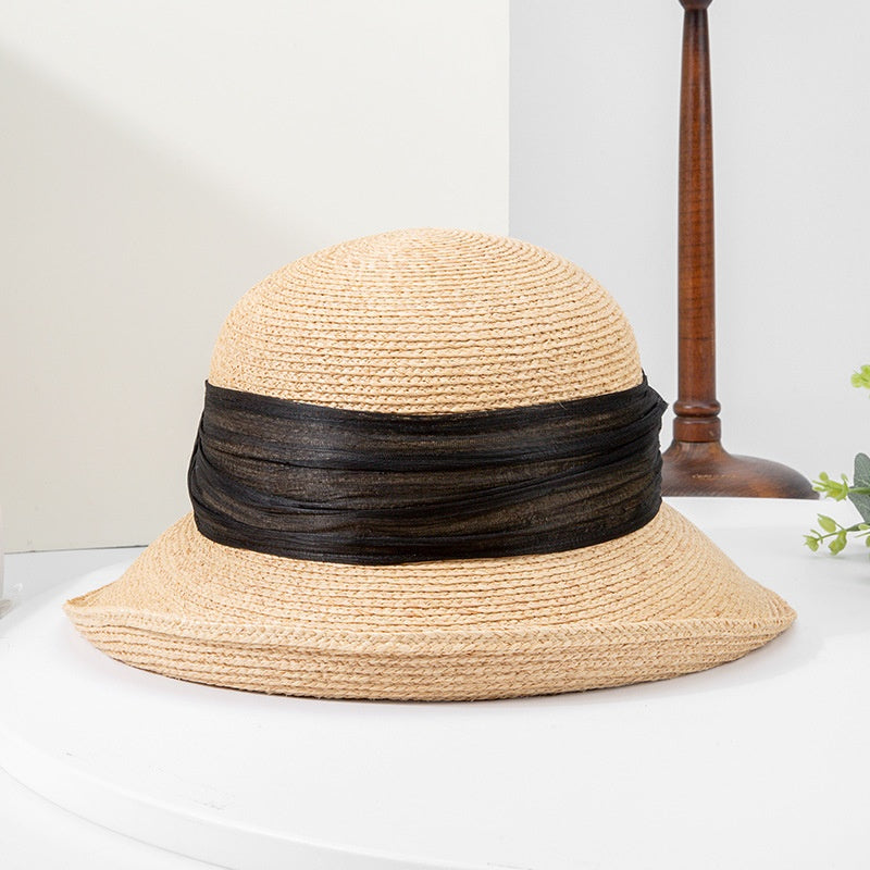 Straw Hat Sun Hat with Linen Webbing