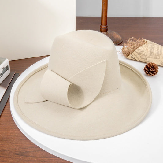 Felt Rolled Edge Wide Brim Top Hat with Felt Flower