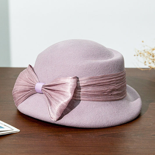 Felt Top Hat with Silk Linen Bow