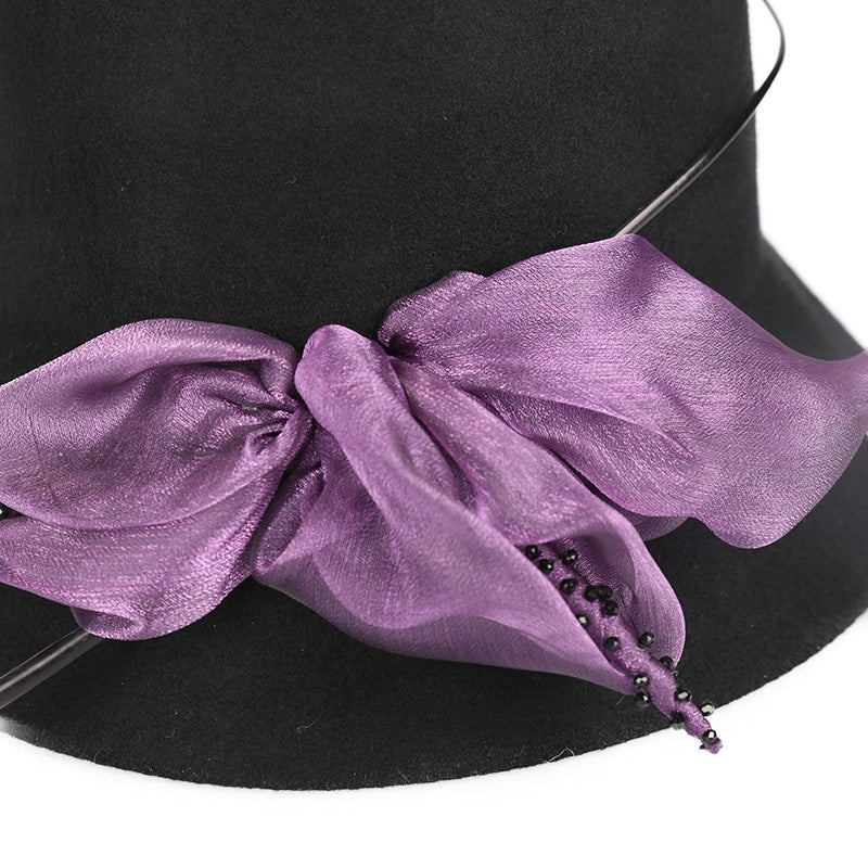 Felt Domed Top Hat with Purple Flower Decoration