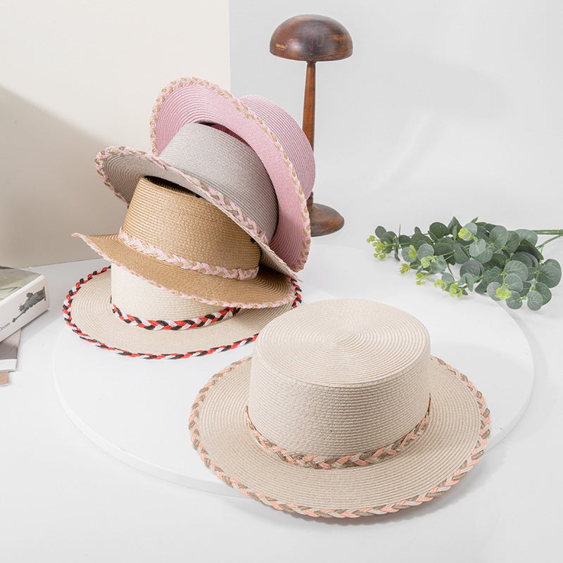 Bowler Hat Sun Hat with Colored Braided Rope