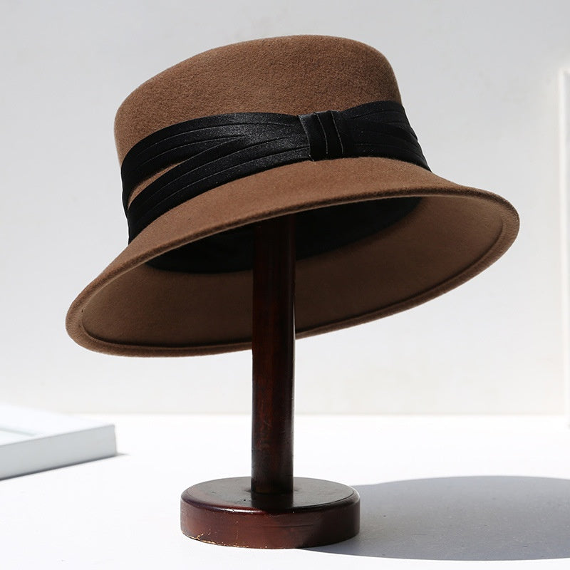 Felt Bucket Hats with Crossed Ribbons