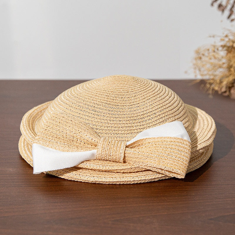 Straw Beret with Bow
