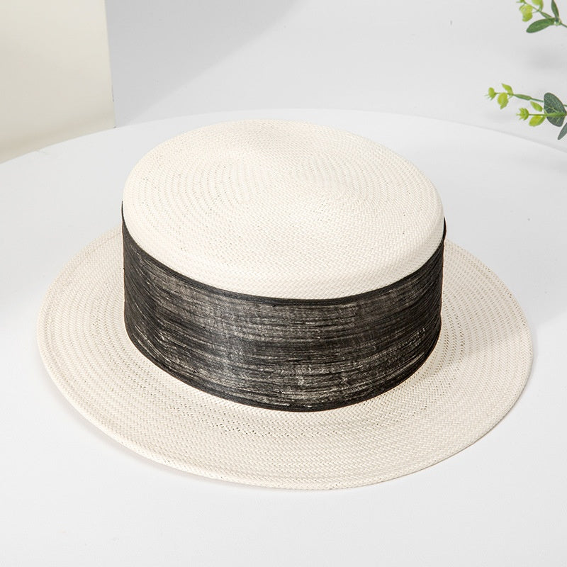 Sun Hat Bowler Hat with Black Linen Yarn Webbing