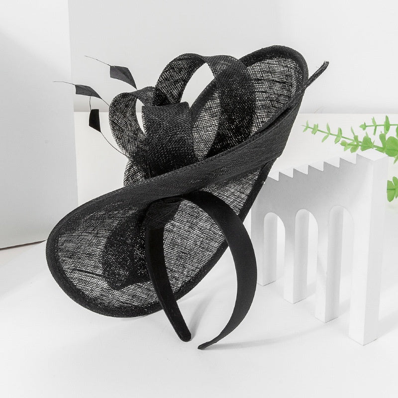 Black Alice Band with Flower and Feather Decorations