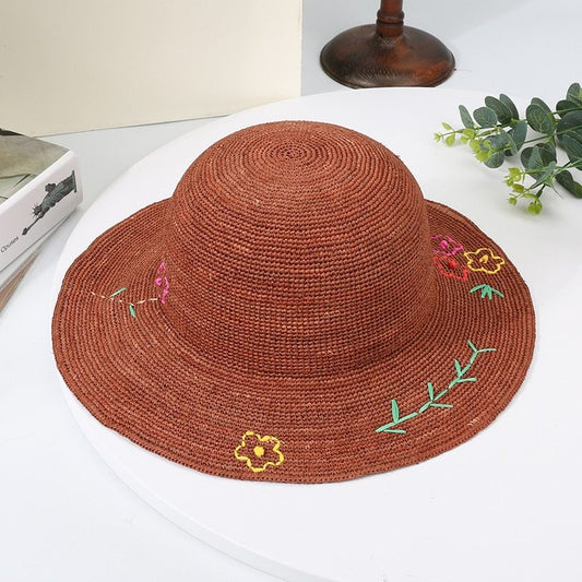 Sun Straw Hat with Colorful Embroidery